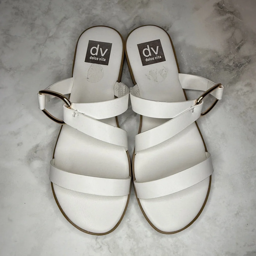 DV by Dolce Vita | Slide Sandals with Gold Ring Detail | White | Size 8 - Picture 4 of 9